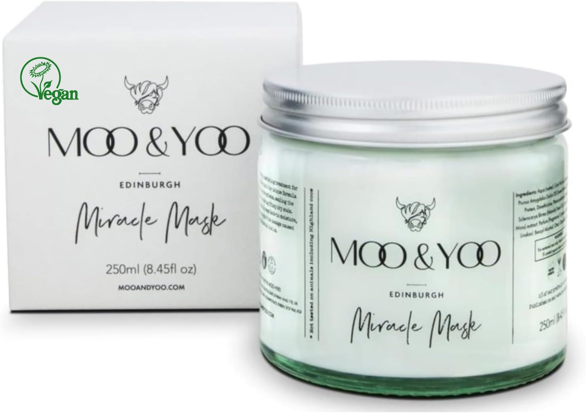 Miracle Hair Mask for Dry & Damaged Hair – With Marula Oil, Icelandic Moss & Wheat Protein – Deep Hydration & Repair Treatment – Vegan, Cruelty Free – 250ml Glass Jar