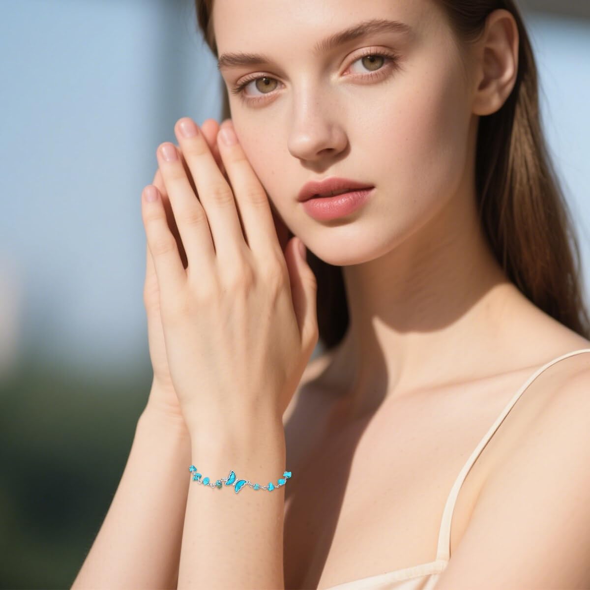 Natural Turquoise Butterfly Bracelets 925 Sterling Silver Butterfly Adjustable Bracelet Genuine Gemstone Boho Style Vintage Jewelry Gifts for Women - Image 4