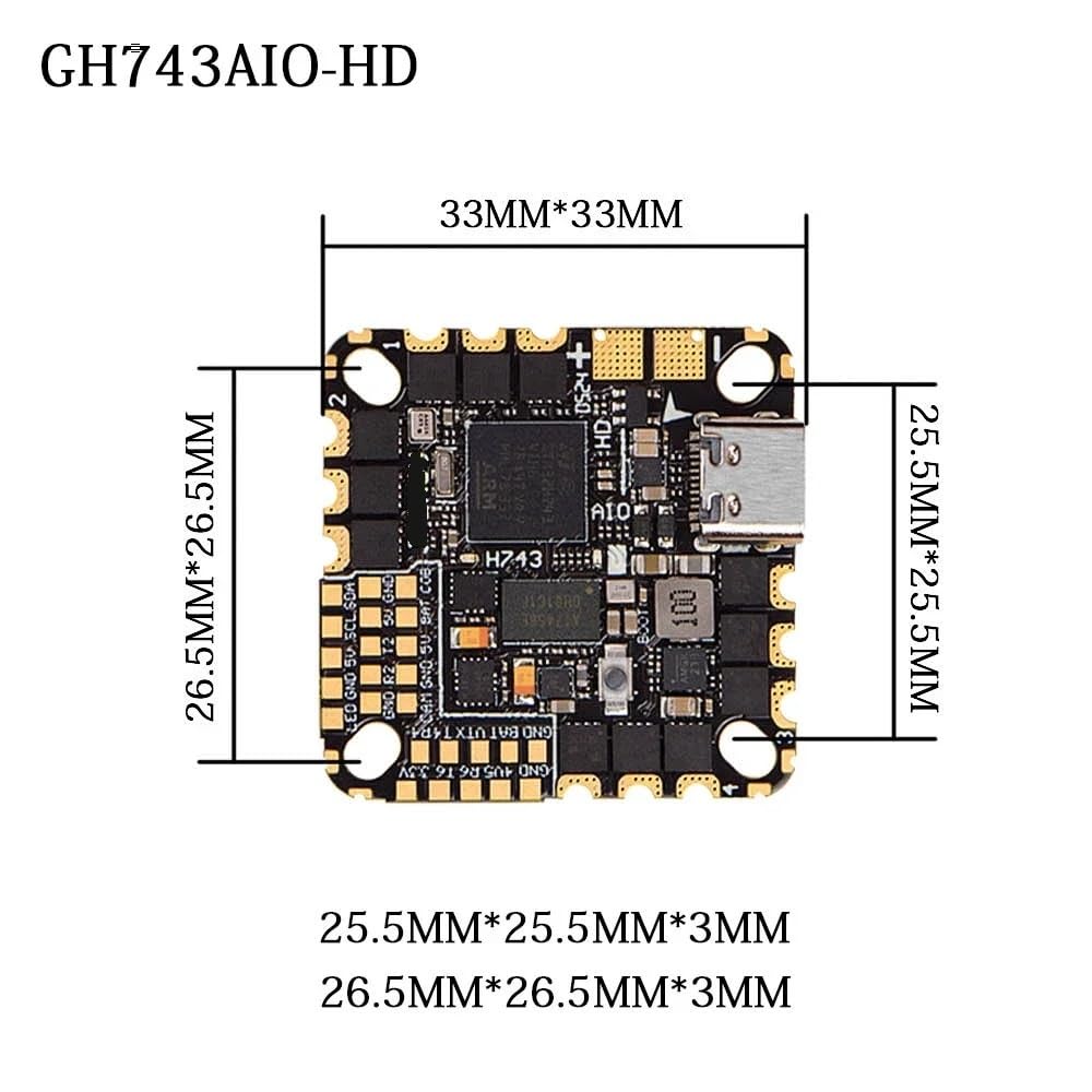 GH743AIO-HD kontroler lotu ICM-42688-P 5V 2,5A BEC Baro OSD 128MB AM32 40A 3-6S 4in1 bezszczotkowy ESC odpowiedni do drona RC FPV (GH743AIO-HD 50A)