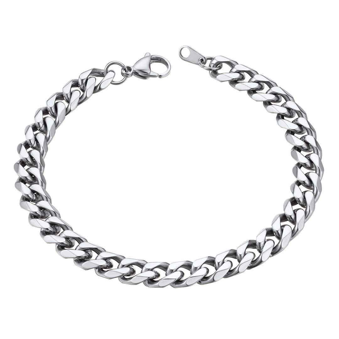 Sponsored Ad – Mens Cuban Chain Bracelet 3/6/9/12mm, 16/19/21cm Stainless Steel Silver/Black/Gold Plated Curb Bracelets