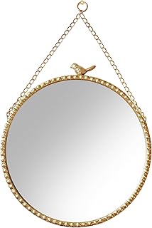 9.8 Inch Small Vintage Gold Round Wall Mirror with Sparrow Design-Iron F...