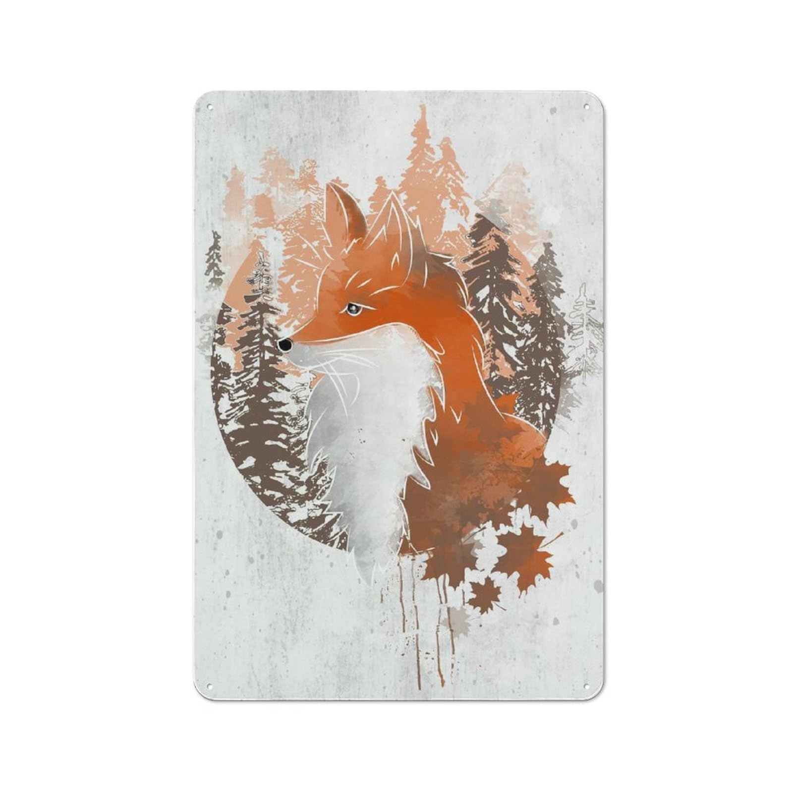 Orange Fox Vintage Metal Wall Decor 30x20cm, Tin Sign for Cafe, Pub, Workshop Or Home Bar, Small Accent for Blank Walls