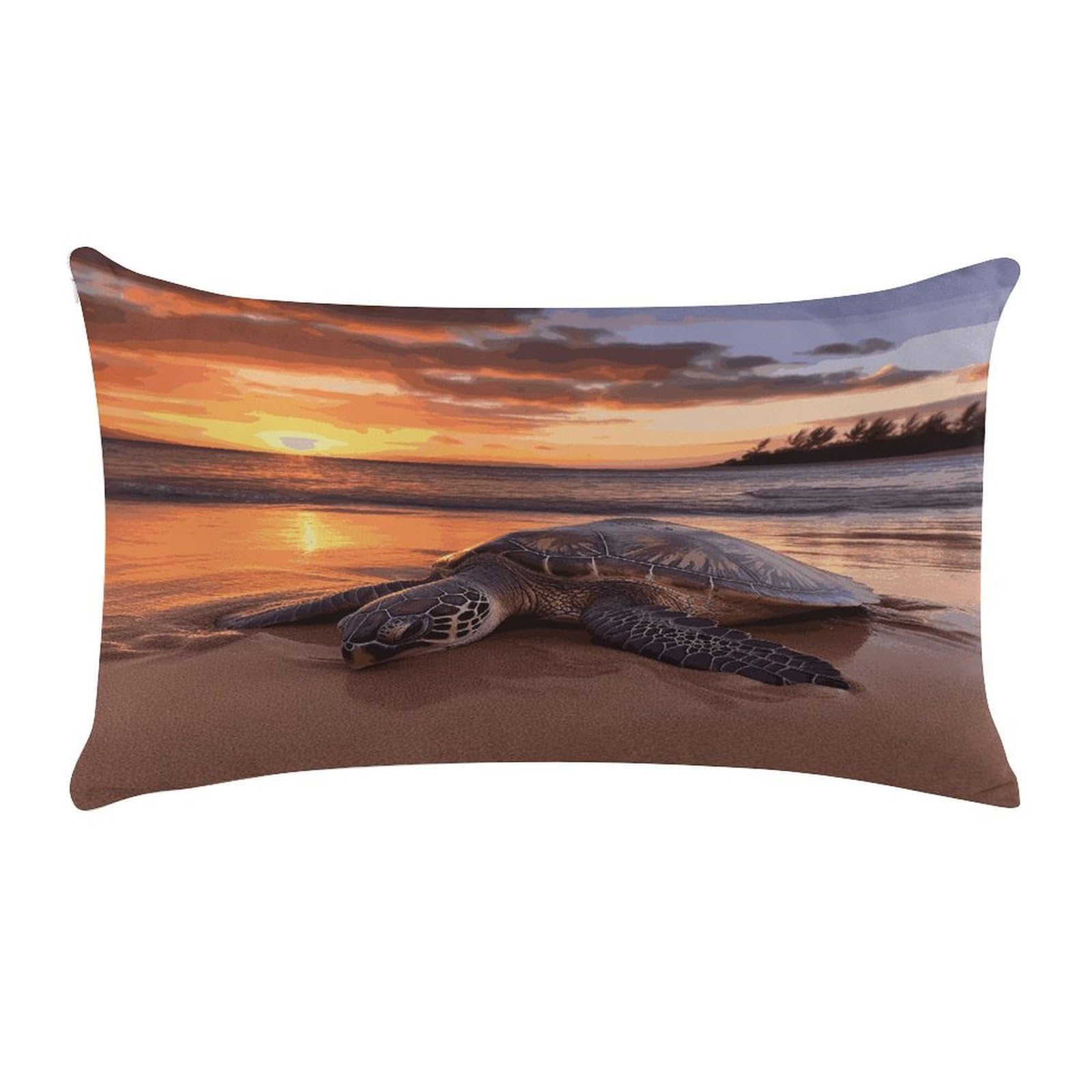Sea Turtle Sunset Pillow Case Decorative Rectangle Throw Pillow Cover Soft Plush Pillowcase Cozy Cushion Case Modern Pillow Sham Cushion Cover for Bedroom Sofa Couch 20 X 12 Inch