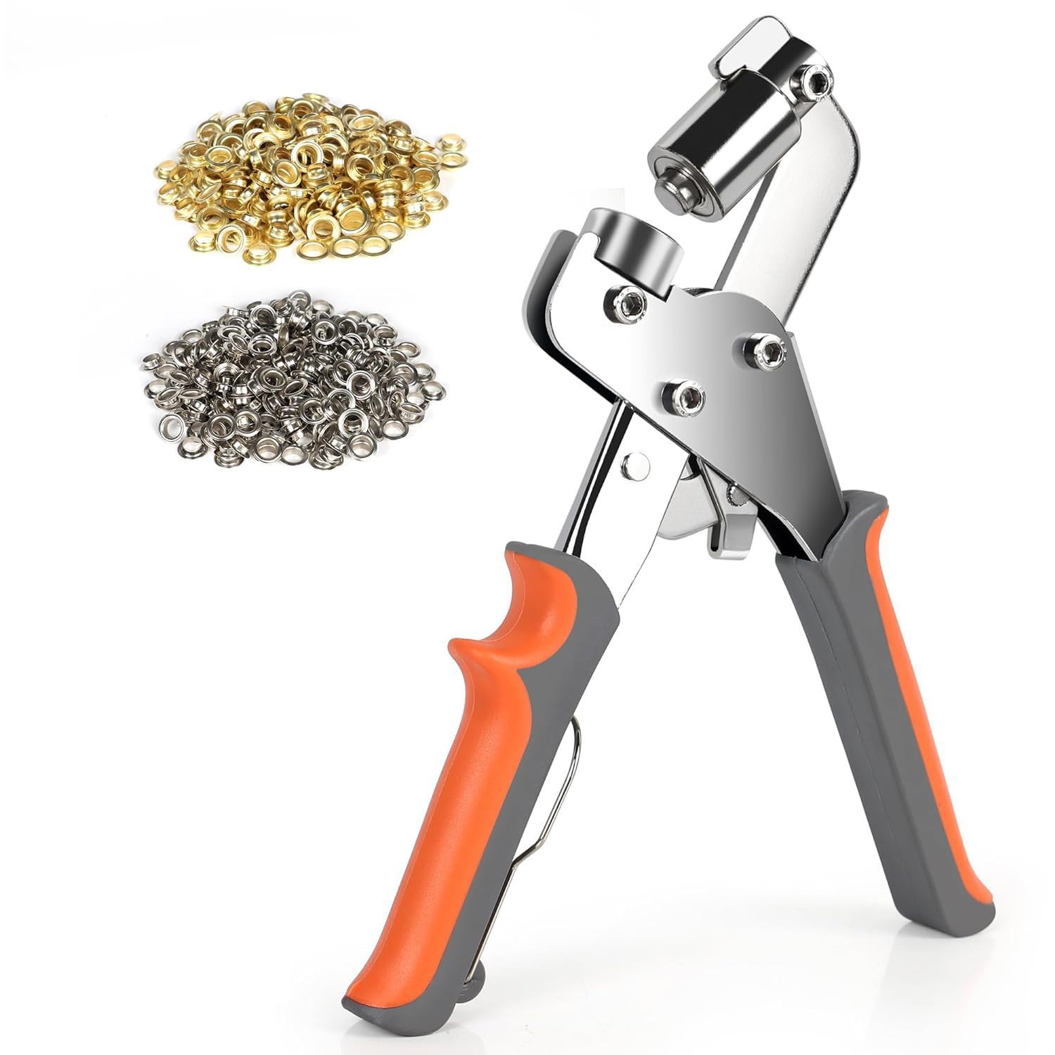 Grommet Tool Kit, 3/8 inch(10mm) Handheld Metal Eyelet Pliers Hole Punch Tool for Leather Tarpaulins Paper Bags PVC with 300Pcs Aluminum Eyelets