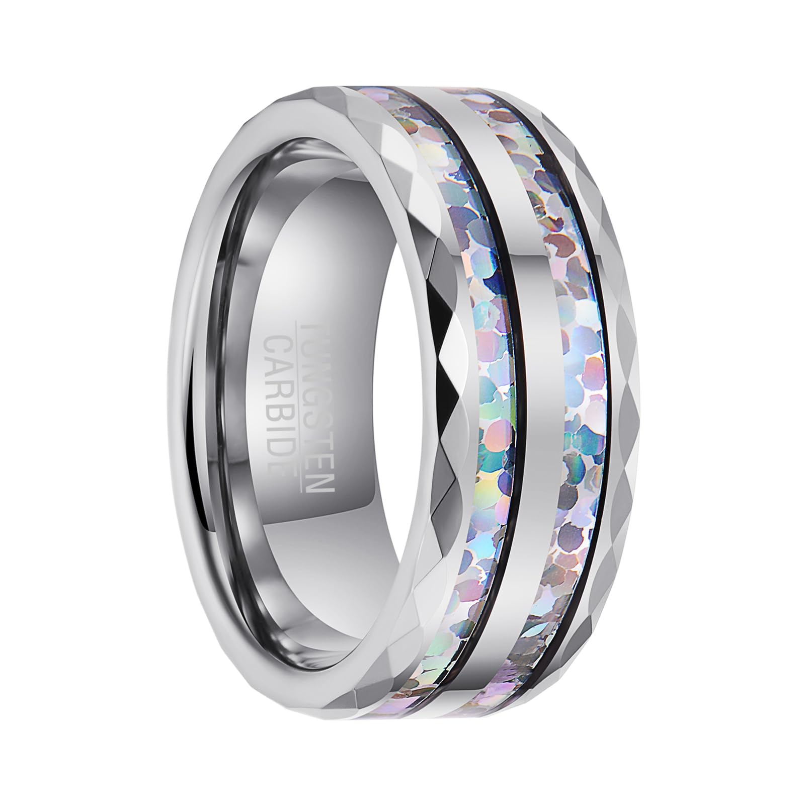 Fascia a Doppio Canale - Anello Nuziale in Tungsteno Argento Piatto Larghezza 8mm (Misura USA)