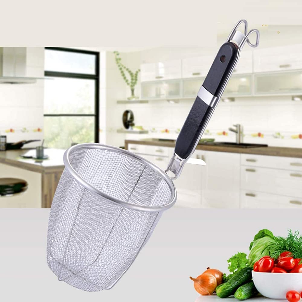 Cuchara de Filtro de Alimentos fritos Cesta de tamiz Inoxidable con Mango Utensilio de Cocina Colador de Fideos Colador Grande para Uso doméstico-14CM