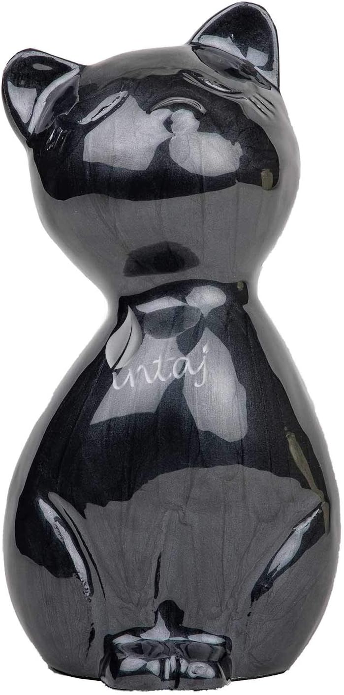 INTAJ Handmade Cremation Urn for Pet Ashes Dog Cat - Large Funeral Urn Handcrafted - Affordable Urn for Ashes - Large Urn Deal Cremation Urn for Dogs Engraved (Black Matte Cat, Stnd (9x4.5))