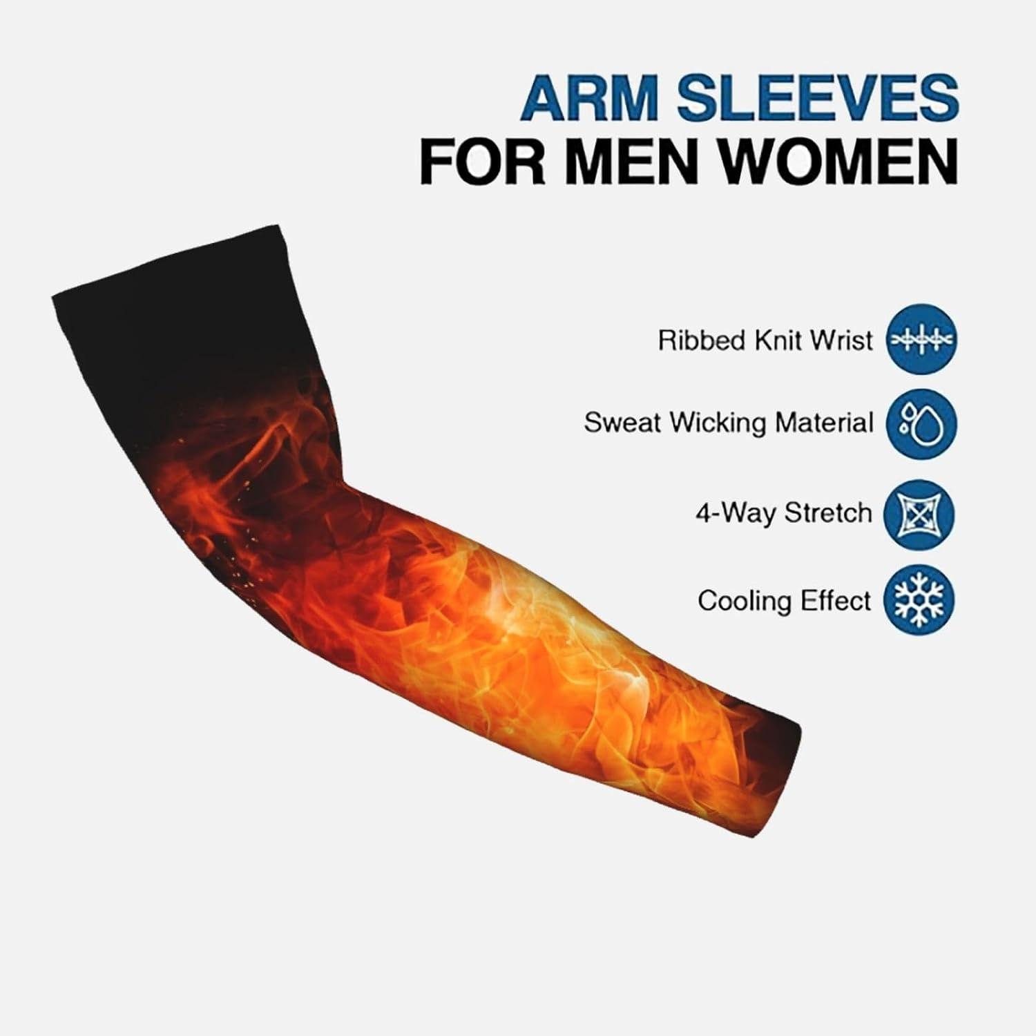 Cooling Arm Sleeves UPF 50+ UV Sun Protection Arm Covers, Straight Style | Roaring Flame Sports Arm Sleeves For Women Men, Seamless Compression Ice Silk Sleeves, Tattoo Cover