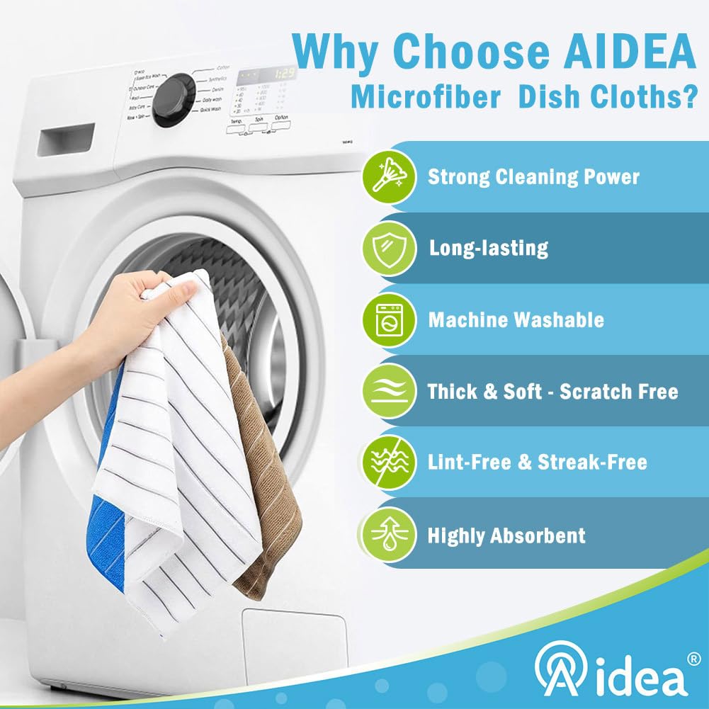 AIDEA Kitchen Towels, Absorbent Dish Cloth for Kitchen, Soft Dish Towels for Home, Multi-Purpose Cloths for Household Cleaning and Drying-8PK, 12”x12”