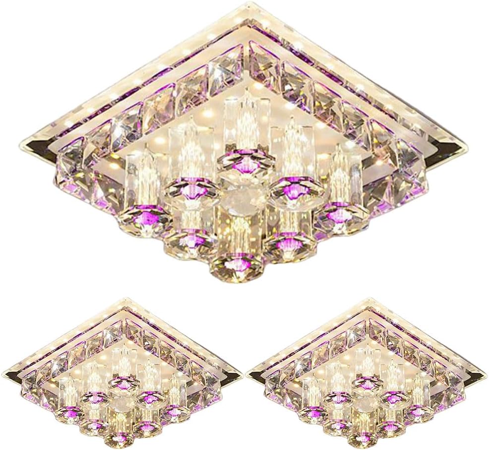 12W Square Crystal Recessed Lighting Modern LED Spotlight Baffle Trim Dimmable LED Downlight Crystal Recessed Ceiling Light Daylight Retrofit Downlight,Pack of 3