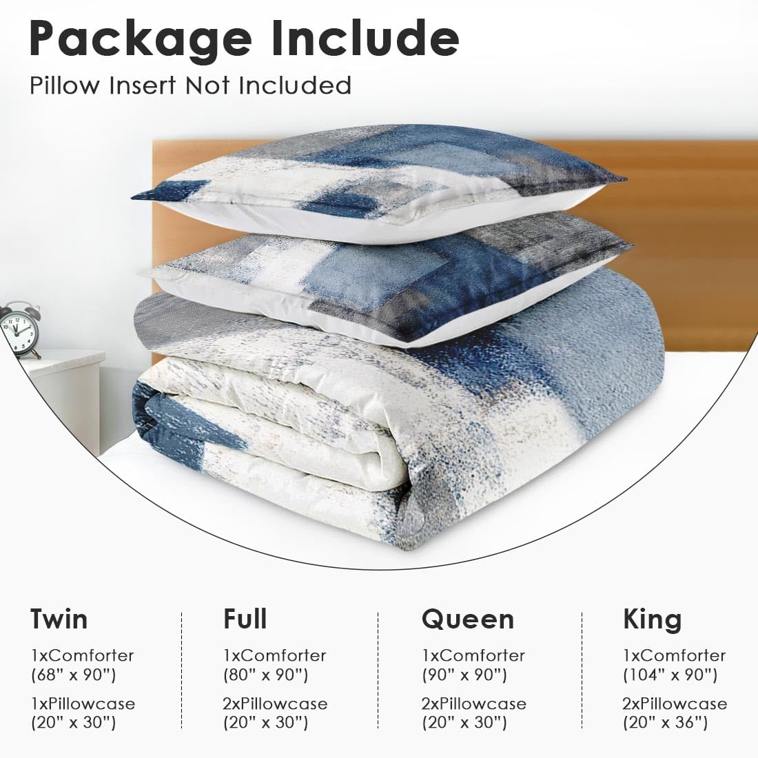 Blue Grey Painting Comforter Set Queen Size Bedding Set Abstract Gray Contemporary Includes Comforter & Pillowcase Bedding for All Seasons Kids and Adults Bedroom Bed Decor - Image 4
