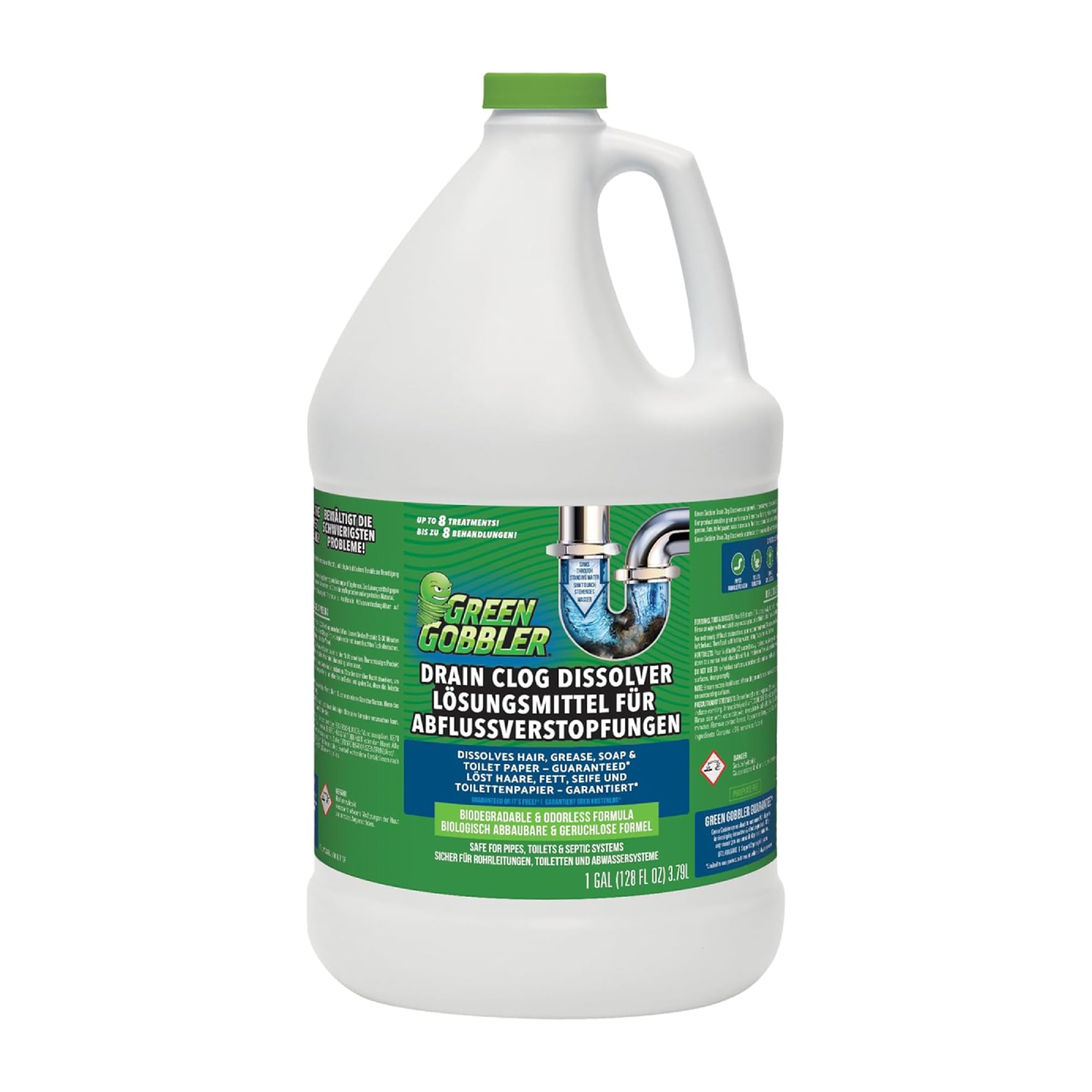 Green Gobbler Déboucheur de Canalisations, 3,8 L | Dissout les Cheveux et les Matières Organiques des Toilettes, Eviers et Drainages Bouchés