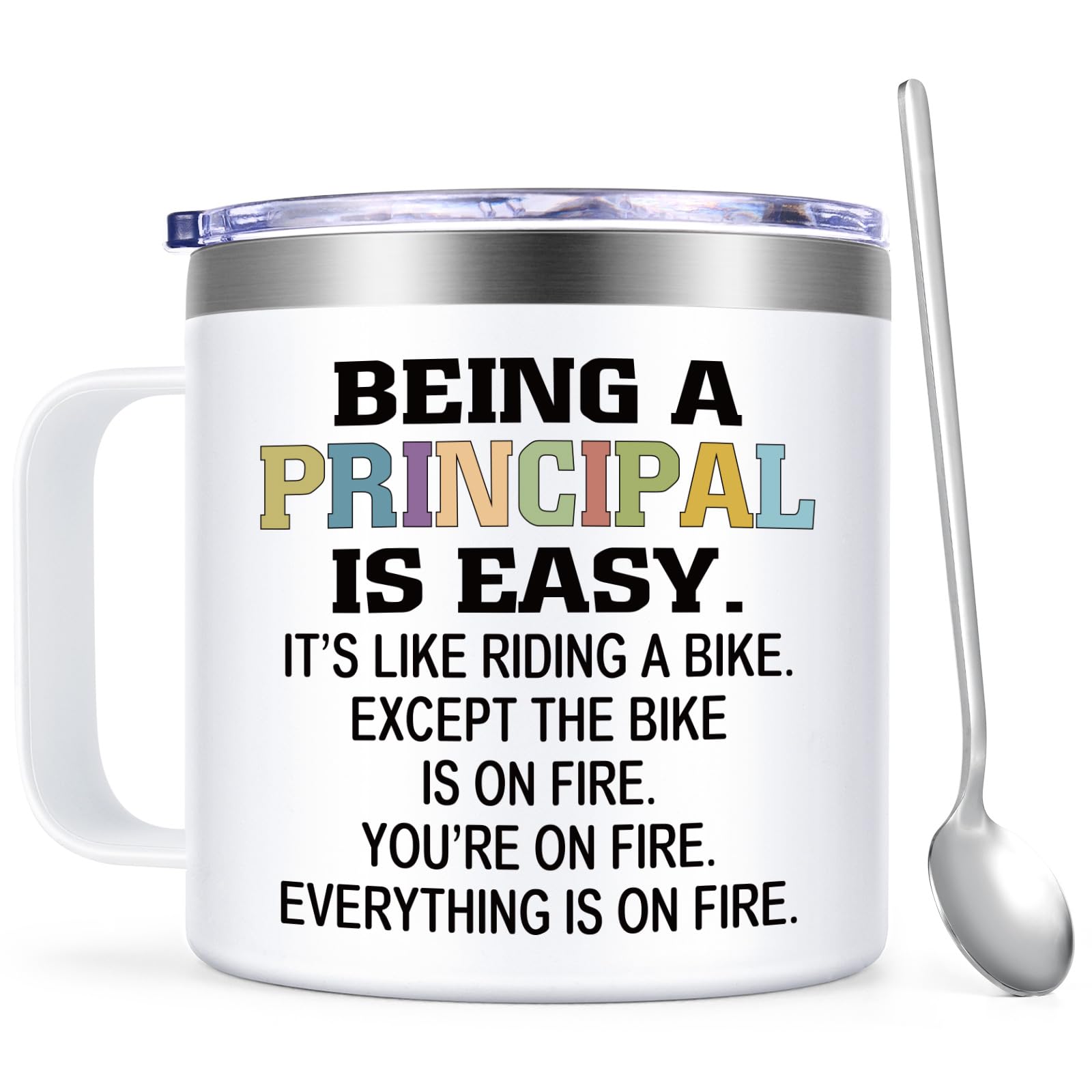 Lifecapido Principal Appreciation Gifts, Principal Gifts for Men Women, Being a Principal is Easy Except the Bike is on Fire Coffee Mug, Birthday Christmas Teacher Appreciation Day, 14oz White