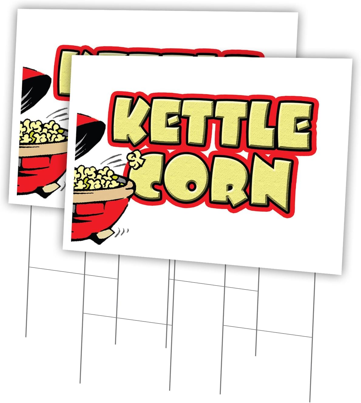Kettle Corn 2 Pack of 24" x 36" Yard Sign & Stake | Advertise Your Business | Stake Included Image On Front Only | Made in The USA