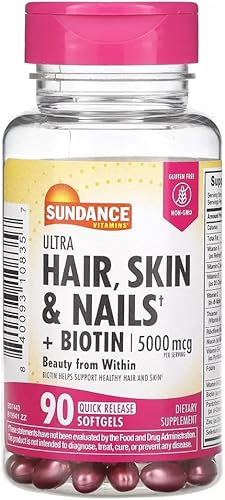 Sundance Cabello, piel y uñas con biotina 5000 mcg por porción, 90 cápsulas blandas, paquete de 2