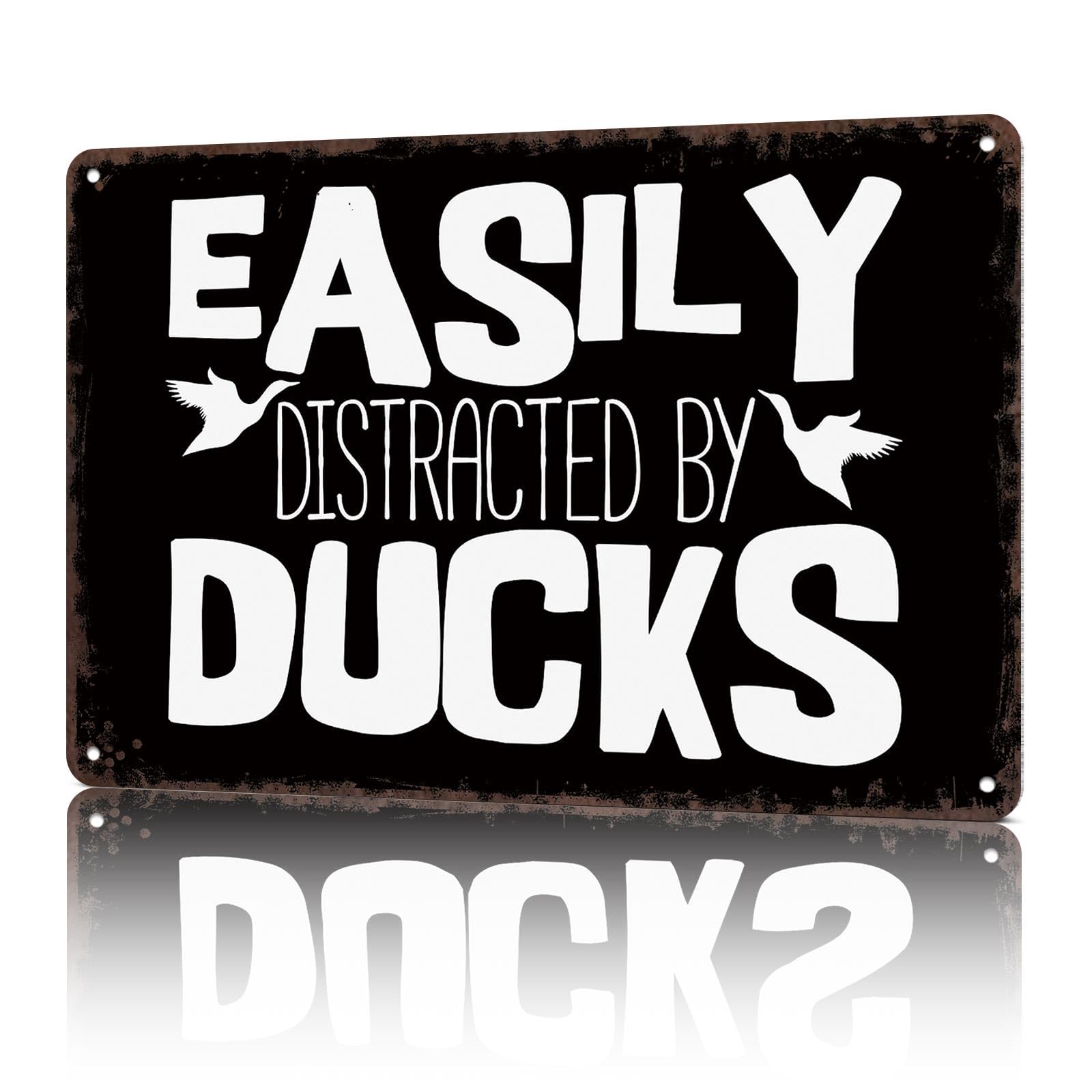 KWQDOZF Vintage Metal Signs Easily Distracted By Ducks Funny Tin Sign Poster Wall Art For Home Room Bedroom Office Decor 8x12inch