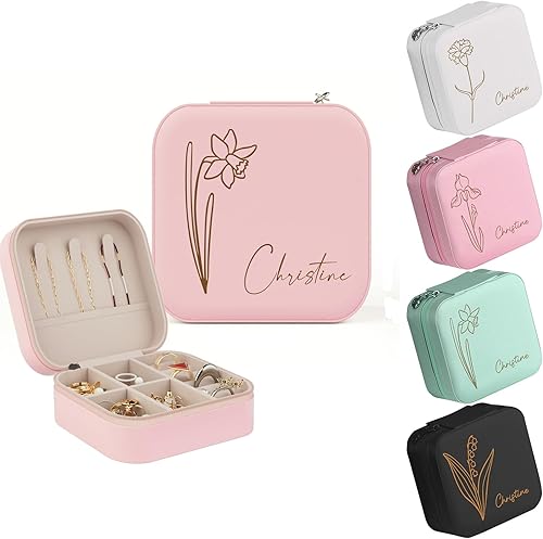 Miniatura 8 de ALBK Regalos personalizados para mujeres Estuche de viaje de joyería de cuero personalizado, caja de joyería de dama de honor, organizador de joyas
