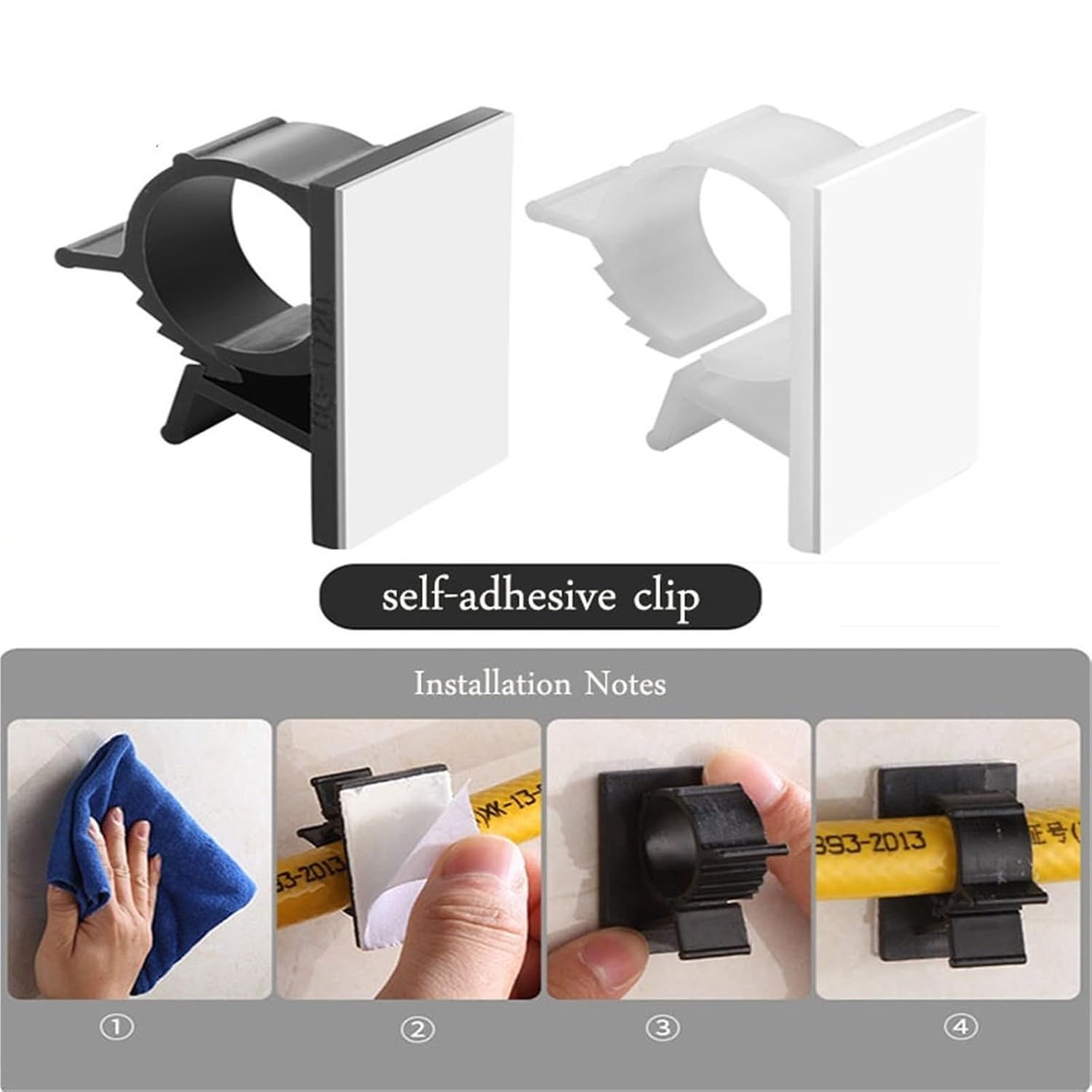 Self Adhesive Cable Organizer Manage Wire Holder Clips Fasteners Cord Clips Adjustable Ties Plastic Clamps White Black(1720 Black,5 Pcs)