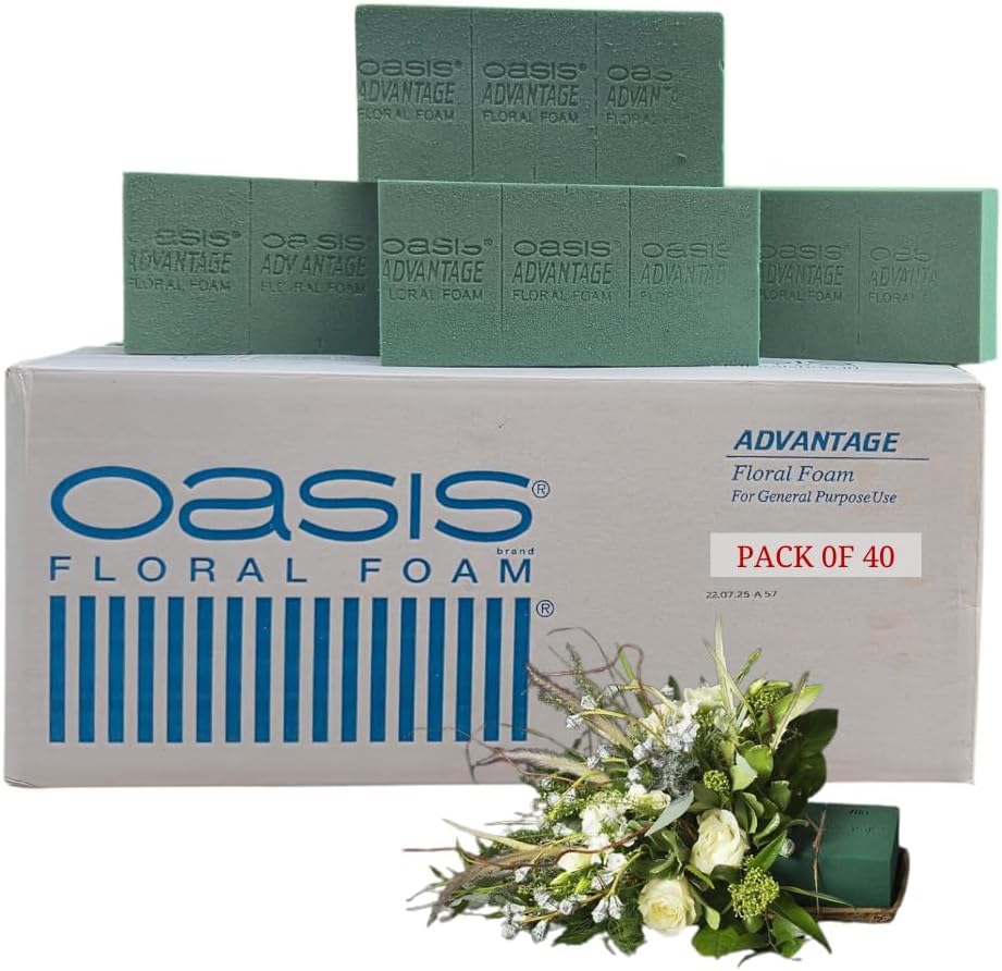 Oasis Pack of 20 Advantage Floral Foam Bricks | Green Florist Foam Blocks for Flower Arrangements in Home Dรฉcor, Weddings, Events, Festivals & More | Size 9 x 3 x 4 Inches (2320-20)