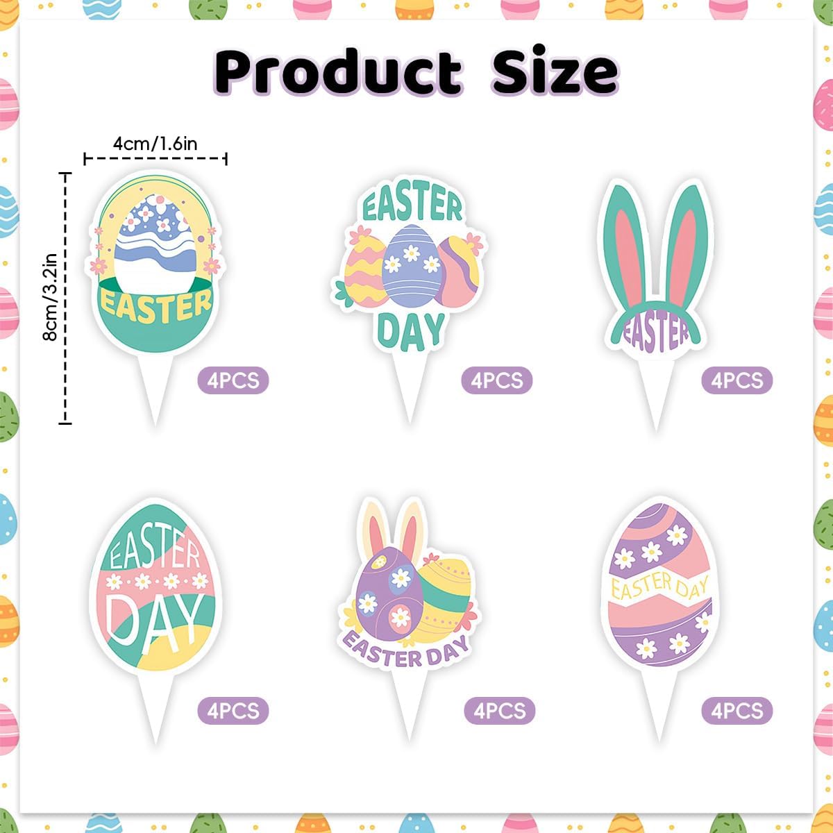 24Pcs Easter Cupcake Toppers, Colorful Bunny Egg Cupcake Picks, Spring Party Cake Decorations for Easter Parties, Themed Family Gatherings and Baby Showers
