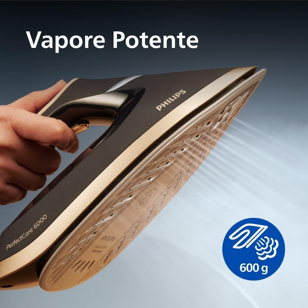 Philips PerfectCare Serie 6000, Ferro Da Stiro Con Caldaia, Vapore potente, Nessuna bruciatura sui capi, Design compatto, Serbatoio da 1.8L, 2400W, Piastra SteamGlide Advanced (PSG6064/80)