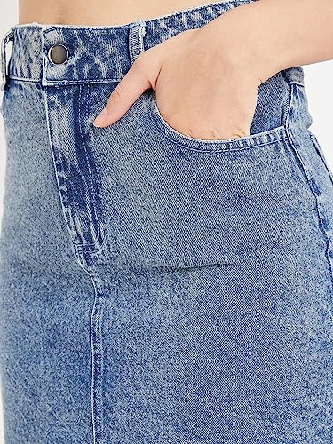 Image of DRAPE AND DAZZLE Mini Skirt with Back Slit Denim Black Short Cotton Skirt with 4 Pocket for Women | Denim Short Skirt for Women & Girl's | Stretchable Western Denim Skirt for Women