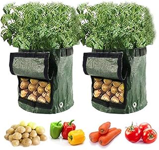 Potato Grow Bags, 2Pack 10 Gallon Plant Growing Bags Garden Growing Bag with Handles and Access Flap for Potato, Tomato, Carrot, Strawberry, Fruits and Flower Garden Pots (10 Gallon)