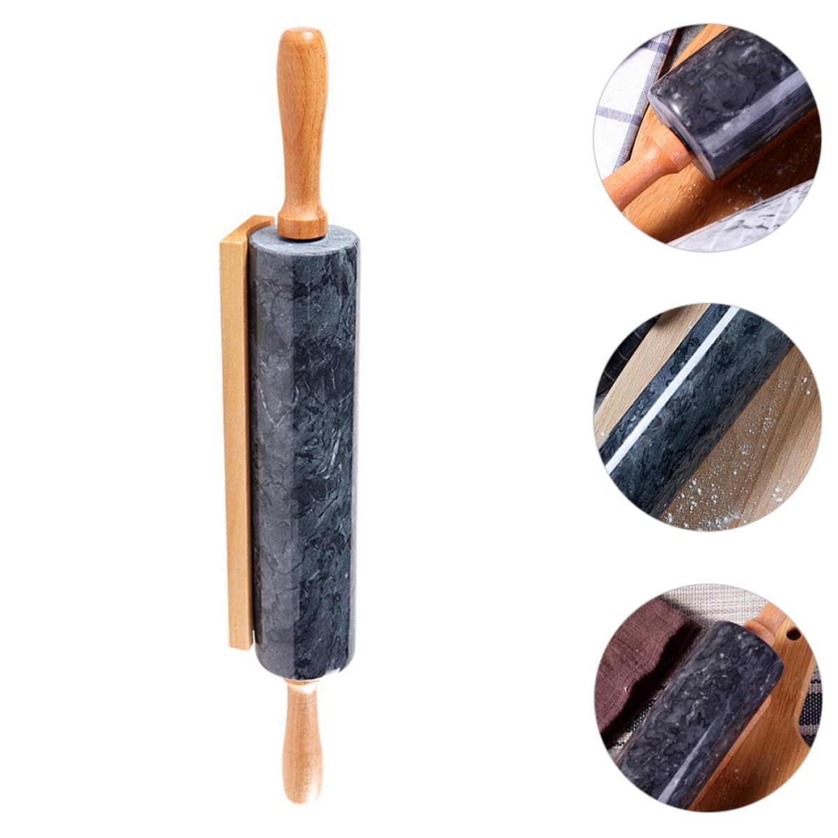 Garneck Elegantes Nudelholz mit Holzgriff aus Marmor Praktische Backwalze zum Backen von Gebäck und Handgemachten Nudeln Robust und Leicht zu Reinigen