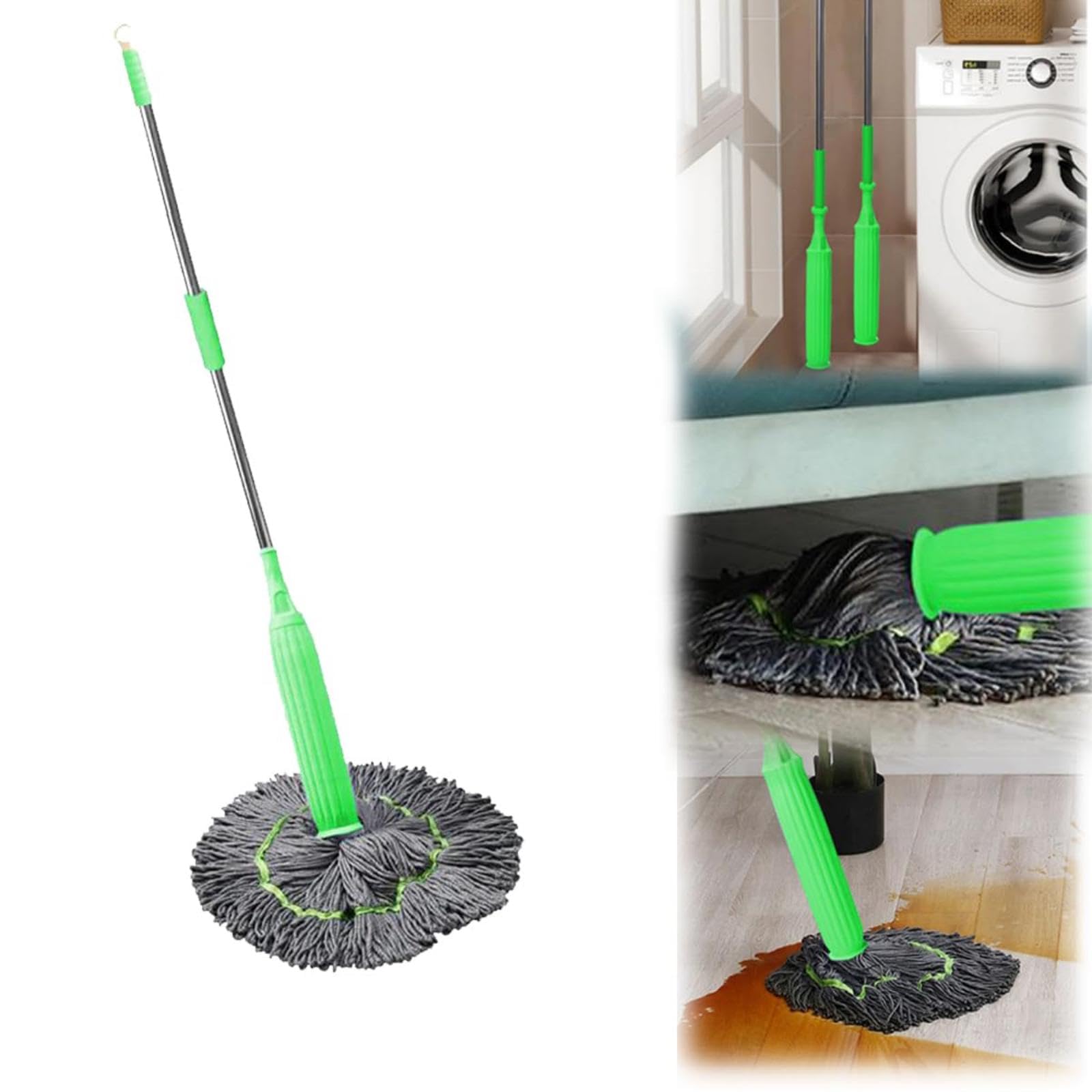 Balai à franges déshydratées 2 en 1 avec serpillère rotative à 360 et tête ronde en microfibre
