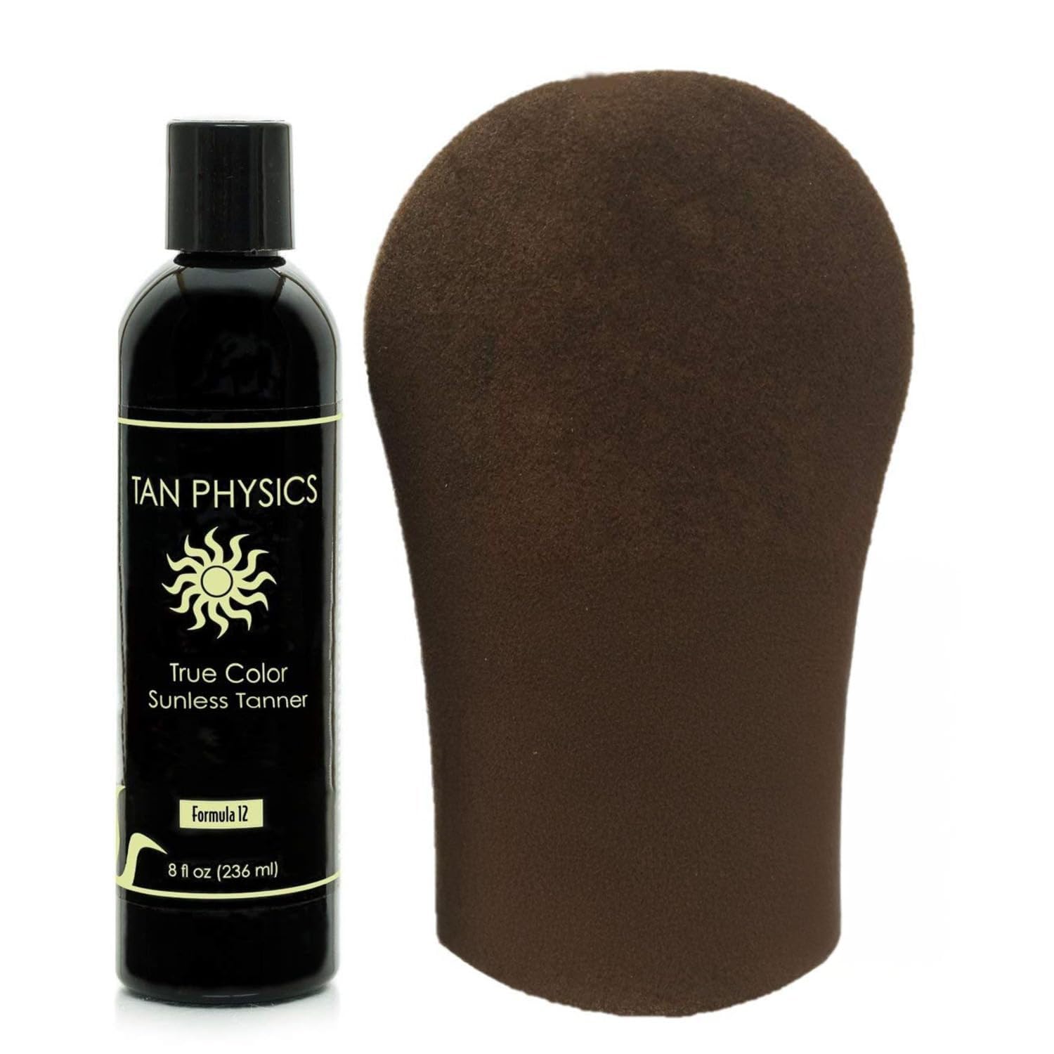 Tan Physics Sunless Tanner 8oz with Tanning Mitt – Self Tanning Lotion – Instant Tan Lotion for Face & Body – Natural Self Tanner for a Streak-Free, Long-Lasting Glow