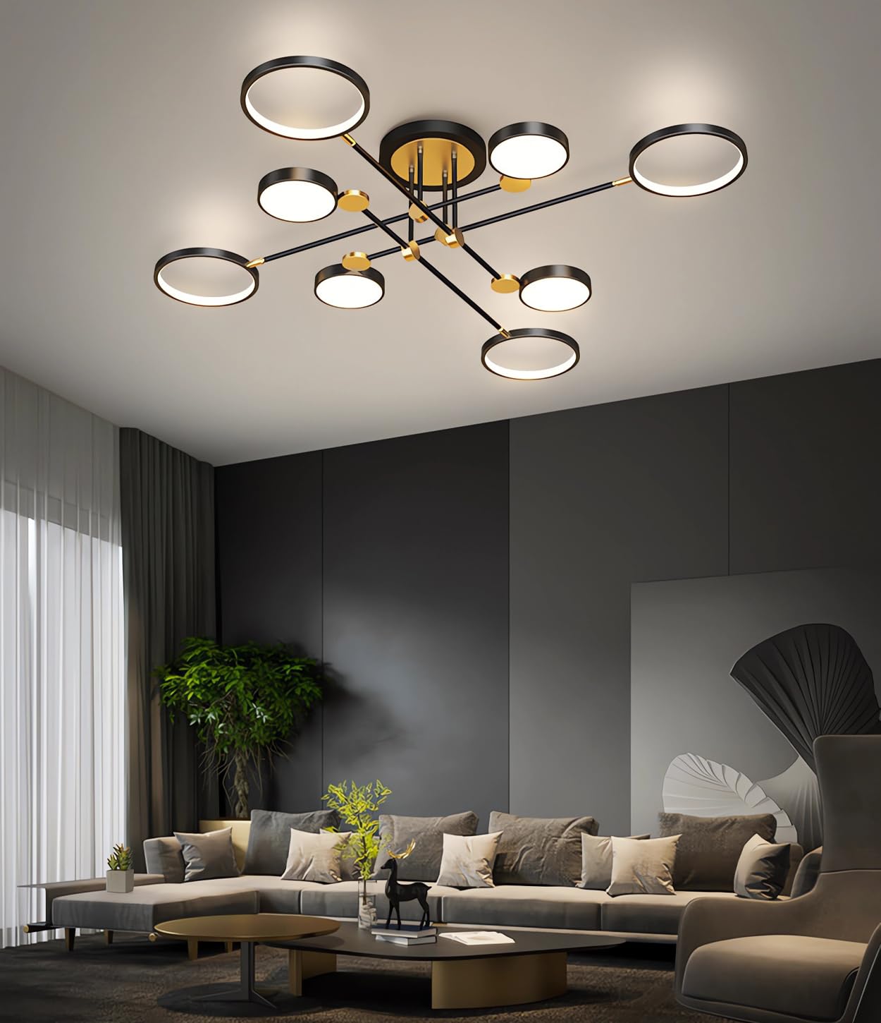 MOMOYY Living Room LED Ceiling Lights Modern Dimmable Ceiling Lamp with Remote Control Bedroom Ceiling Light Indoor Lighting Recessed for Living Room Bedroom Dining Room Study Room (Black, 8 Heads) — image 1