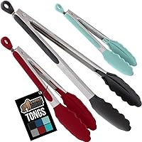Vista 15 de GORILLA GRIP Pinzas de cocina de acero inoxidable resistentes al calor para cocinar, juego de 2 pinzas para barbacoa, punta de silicona antiarañazos