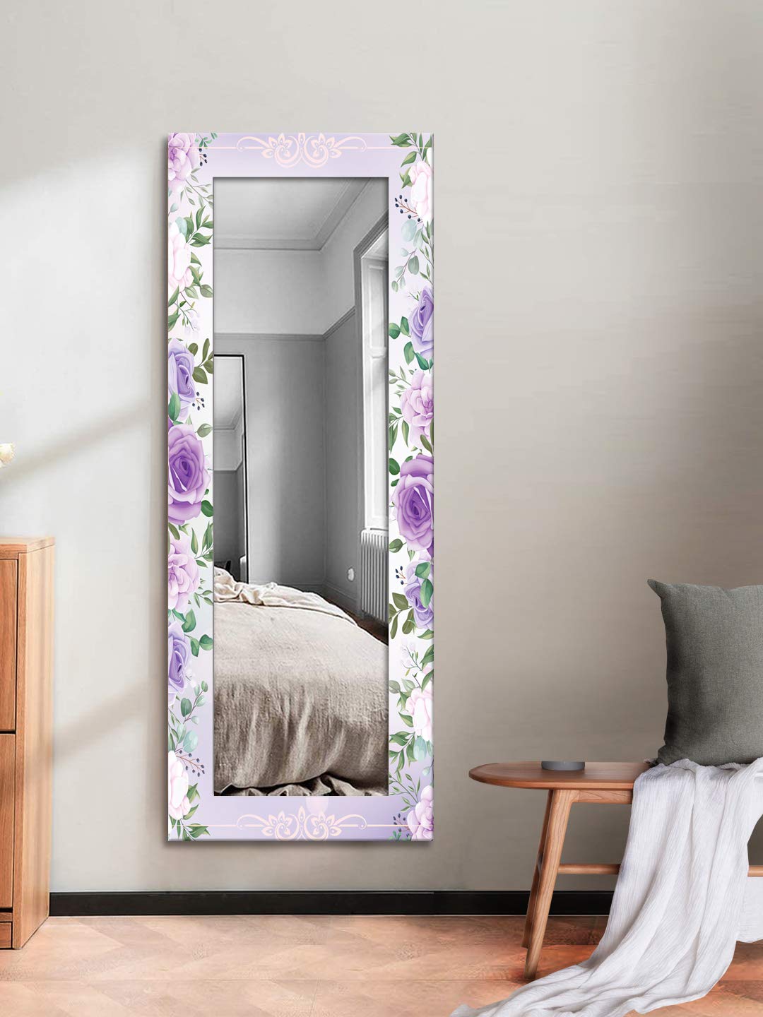 999STORE Printed Big Mirror for Living Room Decoration Bathroom Mirror for Wall Rose with Tree Printed Large Long Big Full Length Mirror (MDF_18X48 Inches) MirrorBMP391