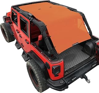 Shadeidea JK Sun Shade Top Compatible with Jeep Wrangler JKU Top Sunshade Soft Mesh Roof Cover (2007-2018)- Wind Noise UV Blocker -10 Year Warranty -4 Door -Orange -Front&Rear&Back (Full Length)