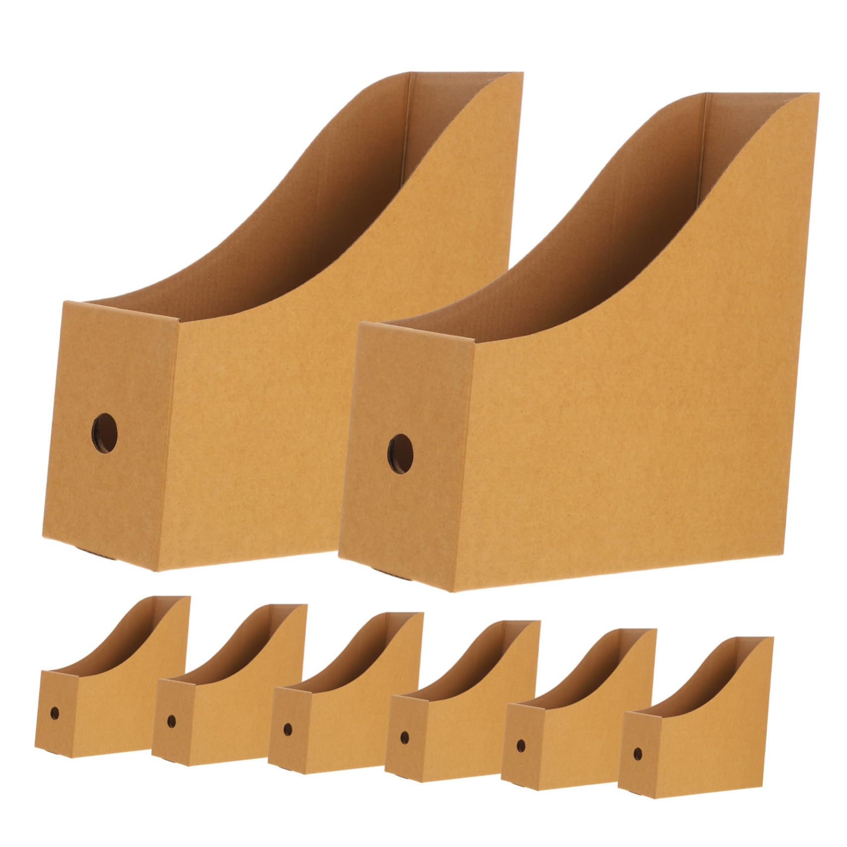 HOMSFOU 8pcs Kraft Paper Magazine File Holders Cardboard Document Organizer Label Stickers for Book Bins for Desk Shelves Brown
