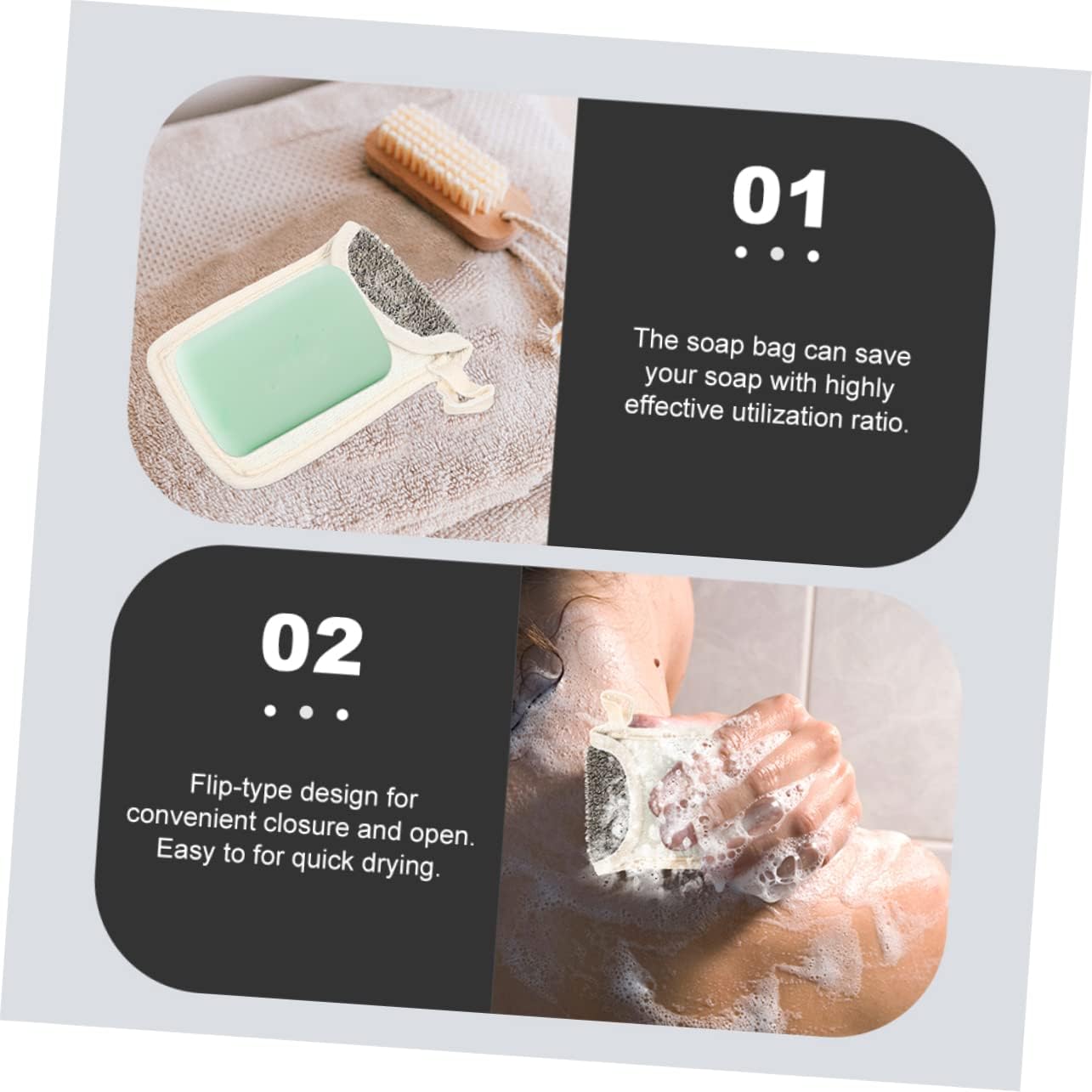 LIFKOME 6pcs Black Linen Soap Saver Bags Foaming Mesh for Exfoliating and Storing Bar Soap for Bath and Shower