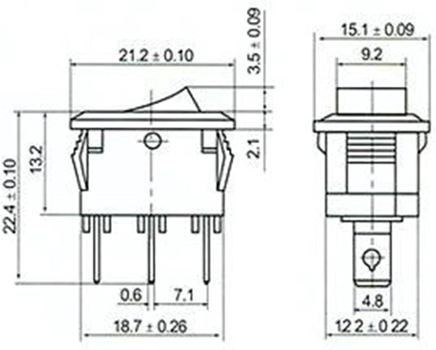 Interruptor 2 piezas mini interruptor basculante de posición del interruptor del tablero de 3 pines con luz(4)