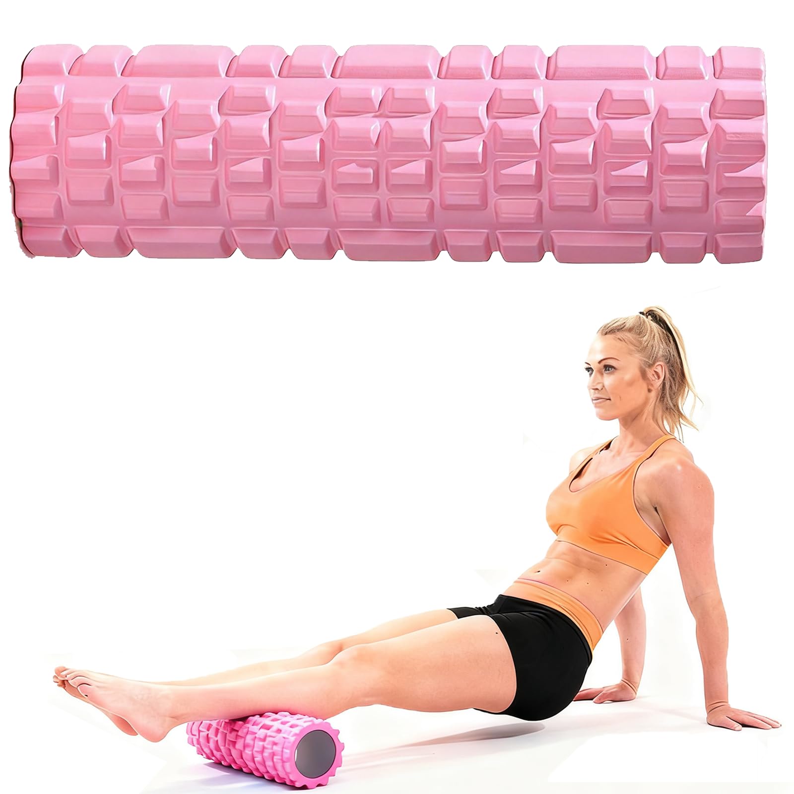 Wałek do masażu powięzi różowy – wałek do masażu pleców, nóg i karku – wałek do masażu głębokich tkanek i regeneracji – wałek fitness kompaktowy 30 cm, do pilatesu, gimnastyki i w podróży