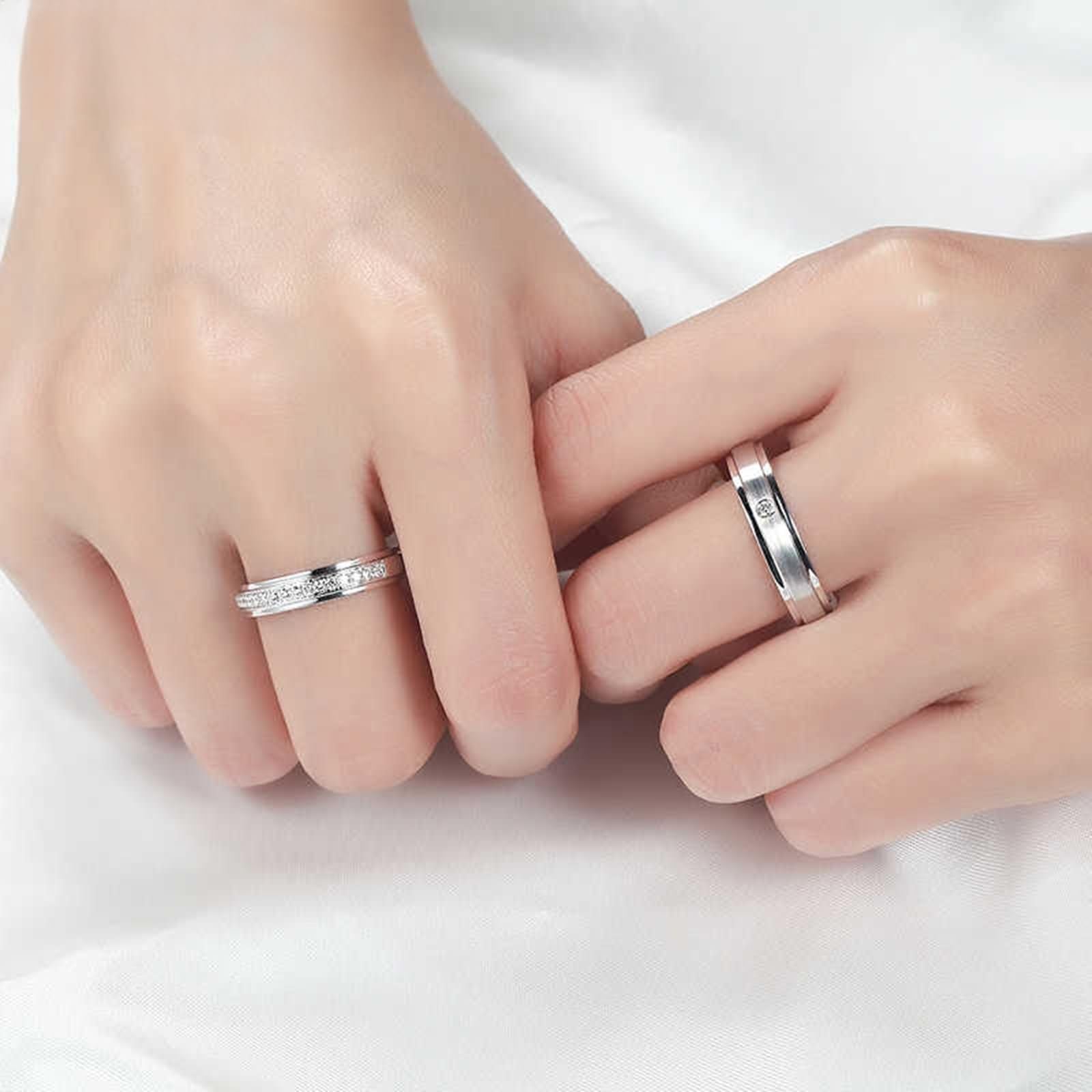 Pierścionek zaręczynowy męski 585 białe złoto, prosty okrągły pierścionek z diamentem 0,03 karata, srebrny pierścionek zaręczynowy, rozmiar 66 (21,0)