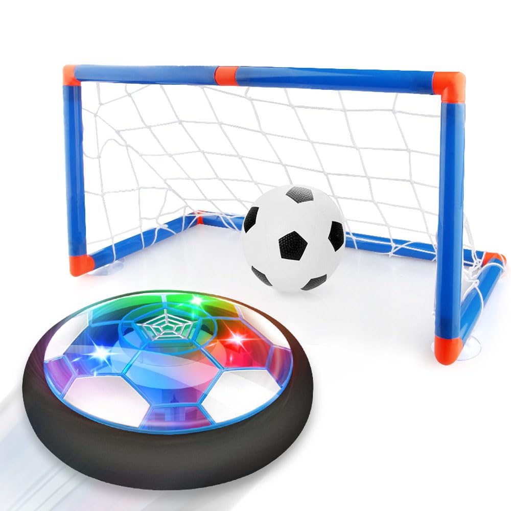 Pallone Calcio Fluttuante con Porte, Giochi Bambini Bimbi 3-12 Anni Palla da Casa Ricaricabile con Luci LED Hover Soccer Football Ball Gioco Interno Giocattoli Compleanno Natale Regali Ragazzi