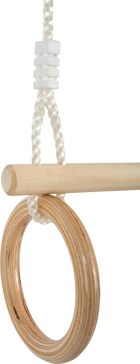 small foot 11909 Trapeze w/Wooden Gymnastic Rings, for mounting on Swing or Climbing Gear, for Children Aged 3+ Years Toys, Brown, Normal