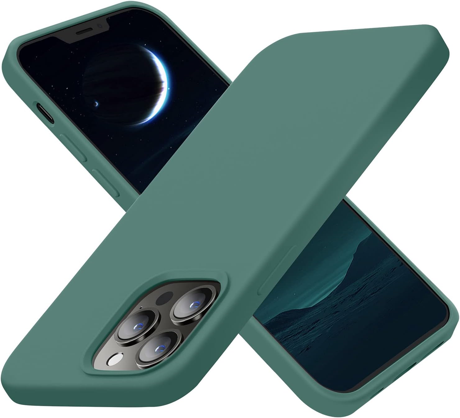 Cordking Designed for iPhone 13 Pro Case, Silicone Ultra Slim Shockproof Protective Phone Case with [Soft Anti-Scratch Microfiber Lining], 6.1 inch, Midnight Green