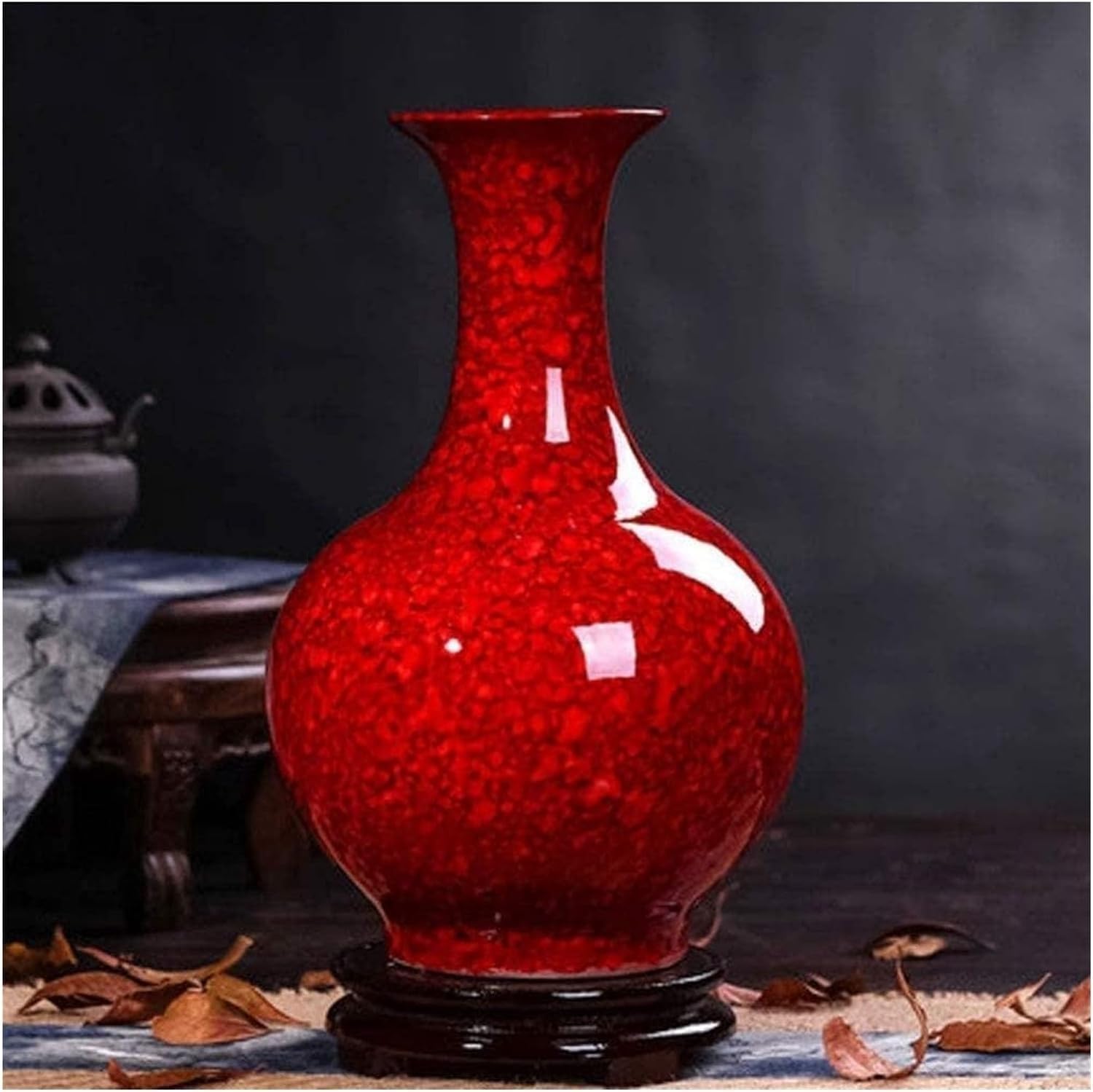 Vasen Keramik, handgefertigt, mit roter Wasserperlenglasur, Büro- und Wohnaccessoires (38 x 24 cm)