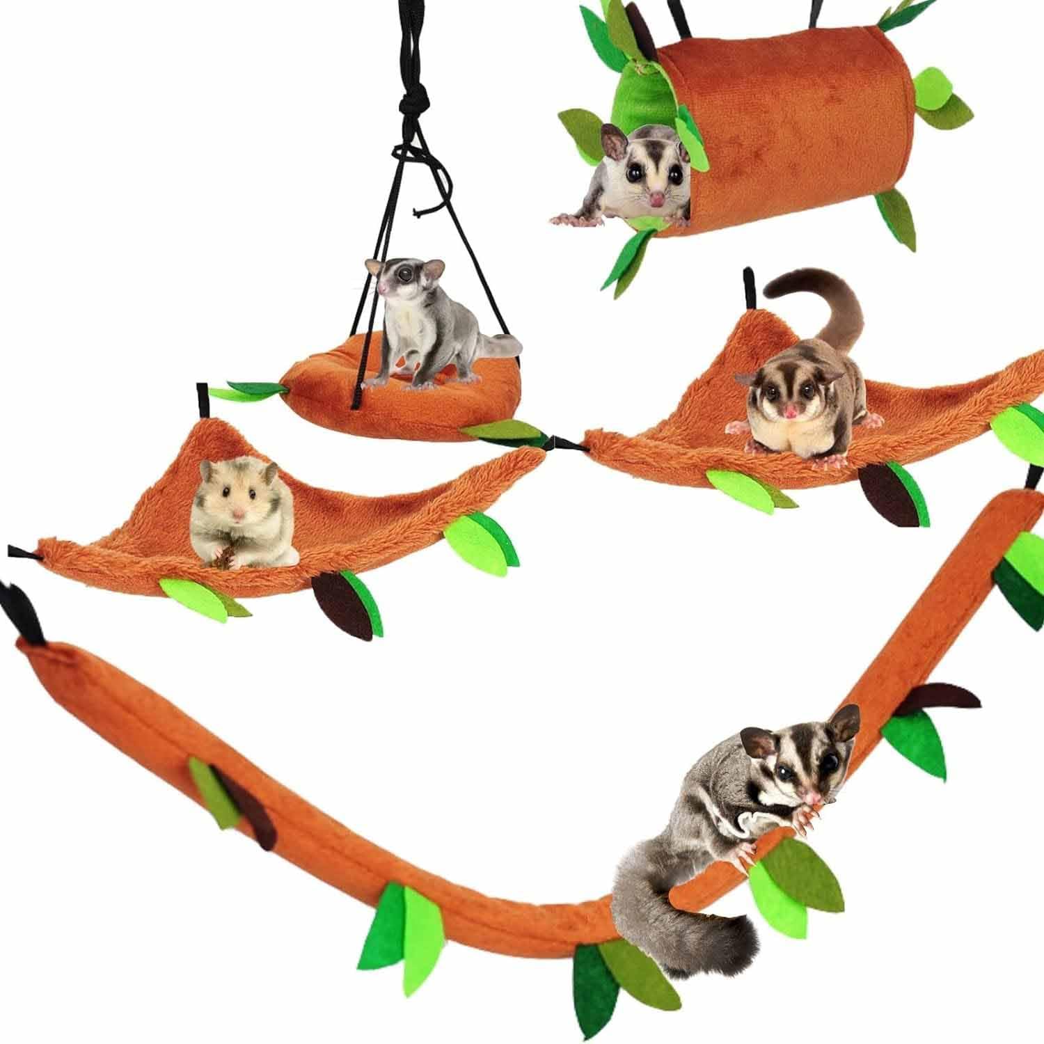 5-Teiliges Kleintiere Dschungel hängen Käfig Spielzeug Hängematte, Haustier Hängematte Schaukel Spielzeug Set für Hamster Meerschweinchen Chinchilla Vogel Eichhörnchen Kaninchen