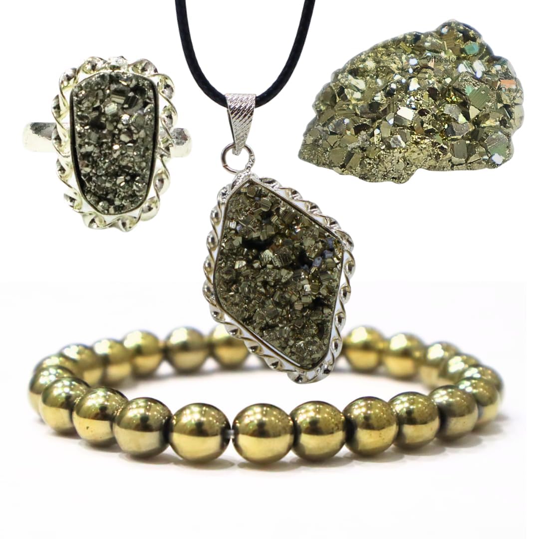 Dvisha Combo Of Pyrite Adjustable Ring, Pendant, Bracelet And 30-50 Gram Pyrite Raw Rough Cluster Peru Pyrite For Attracts Business Luck Money Magnate, Healing/Vastu Natural Pyrite For Unisex Adult (B0CH3N3TZG) Amazon Price History, Amazon Price Tracker