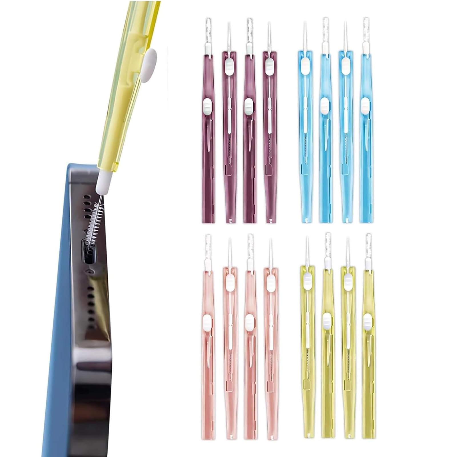 16PCS USB C Port Cleaning Kit, Charging Port Cleaner with 16 Pieces, Blue Yellow Purple Brown Color Set, Efficient Dust Removal Tool for Electronic Devices, Compact Design for Easy Storage and Use-image-28