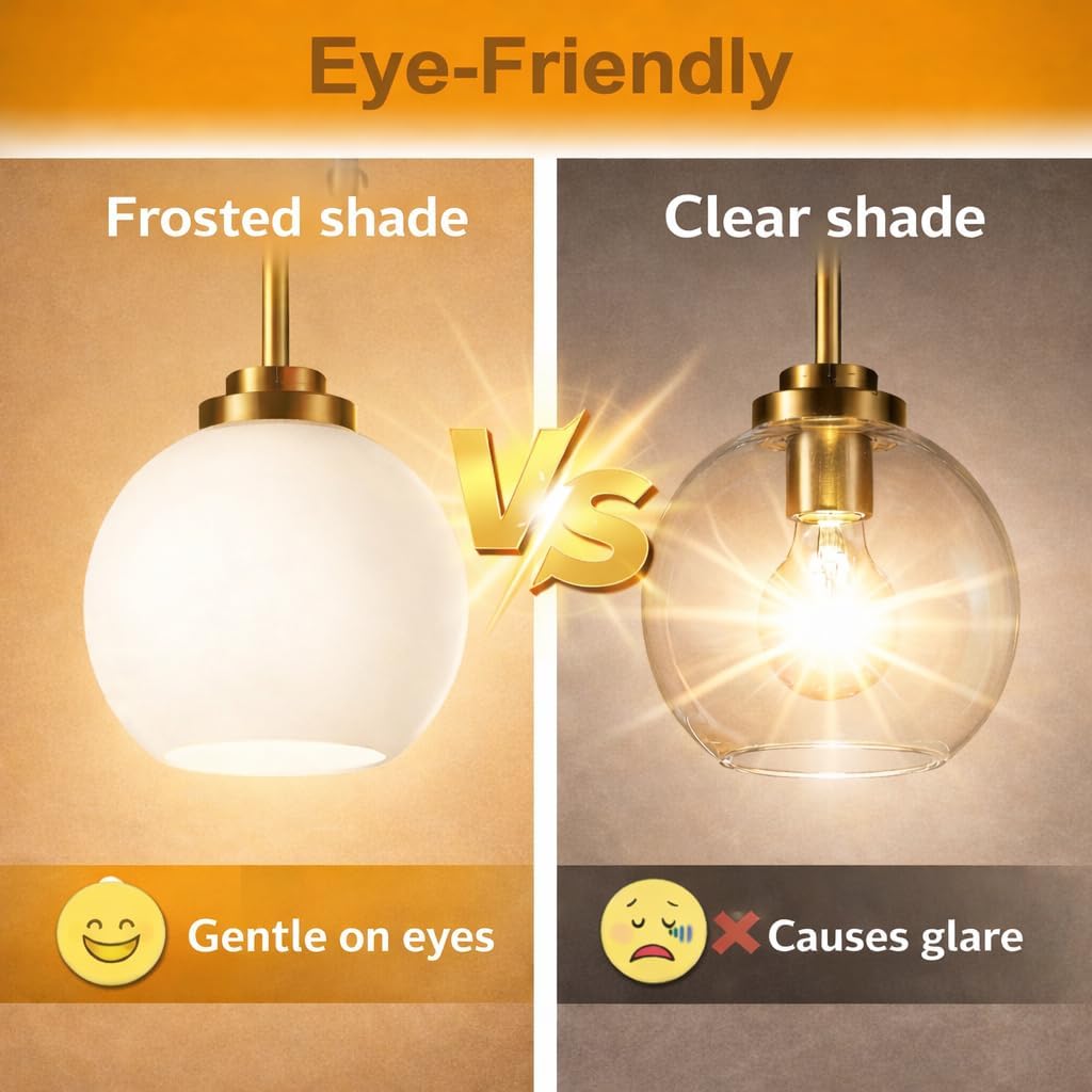 2 Pack 7.2-Inch Globe Pendant Lights, Mid Century Gold Pendant Light Fixtures, Globe Pendant Lights Kitchen Island with Milk Glass Shade Adjustable Hanging Fixture for Dining Room (Bulbs not Included)