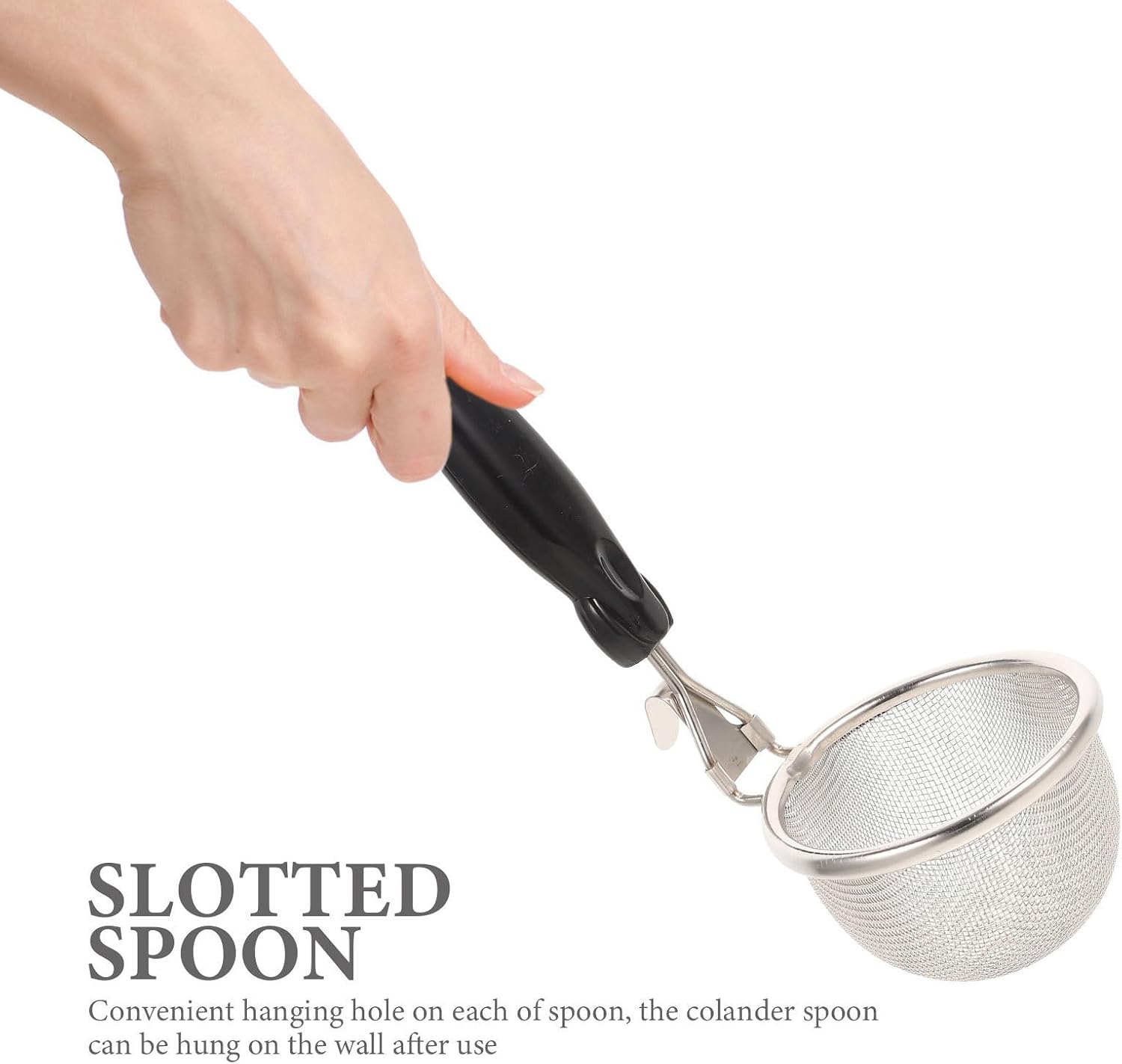 Stainless Steel Strainer Colander Spoon with Comfortable Grip and Easy to Store Design, for Home and Hotel Use, Sturdy Kitchen Supplies for Pasta and Hot Pot Straining