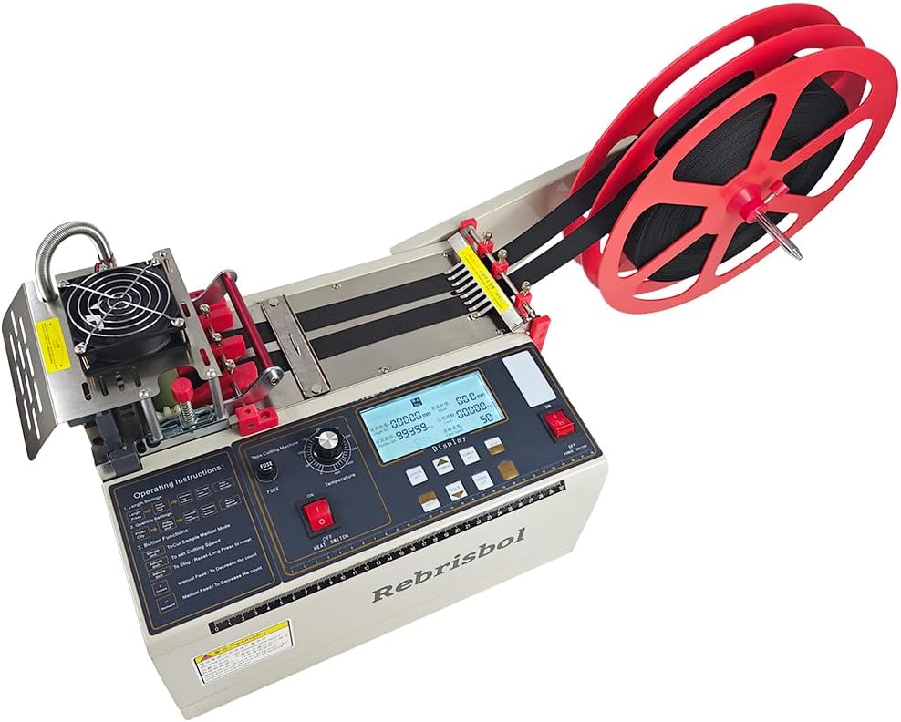 Webbing Cutting Machine 5inch LCD Display, Braided Tape Cutting Machine for Ribbon, Zipper, Nylon Tape