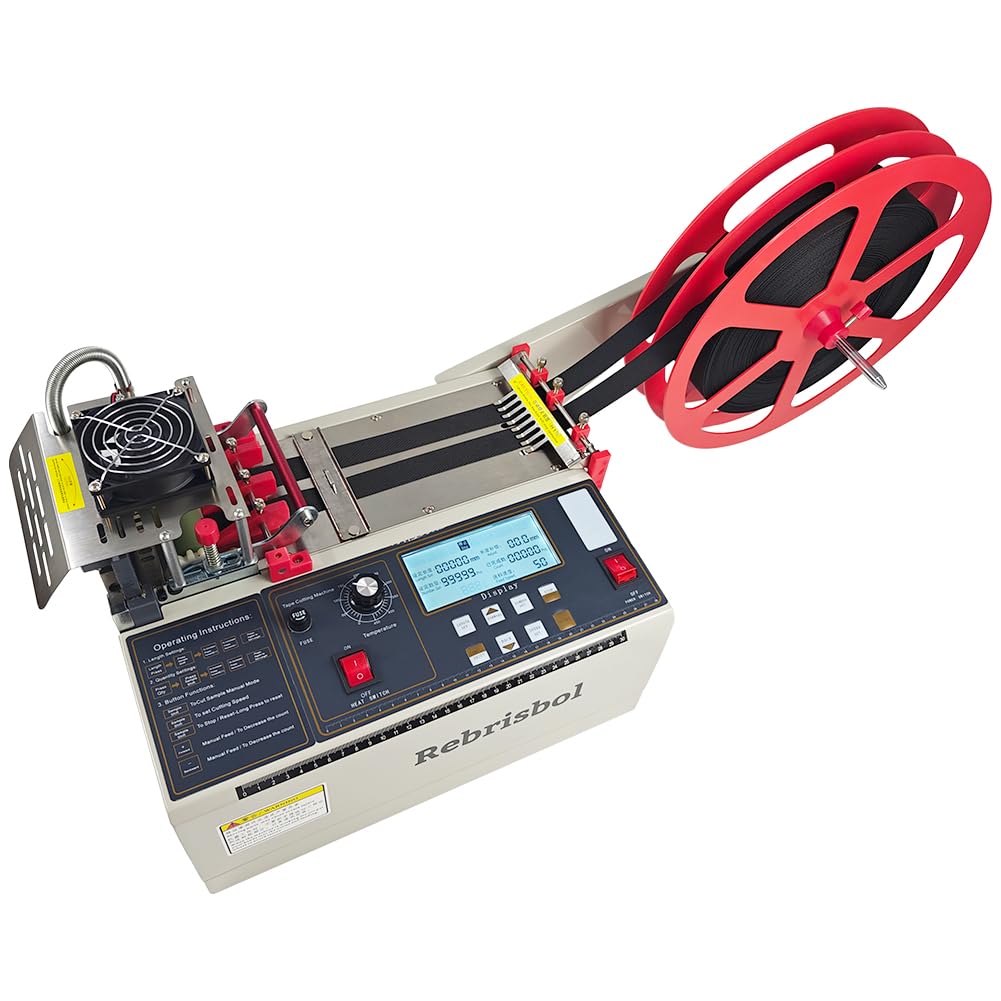 Rebrisbol Webbing Cutting Machine 5inch LCD Display Cold and Hot Webbing Tape Cutting Machine for Cutting Strip, Webbing Belt, Zipper Tape, Max Cutting Width 3.74inch